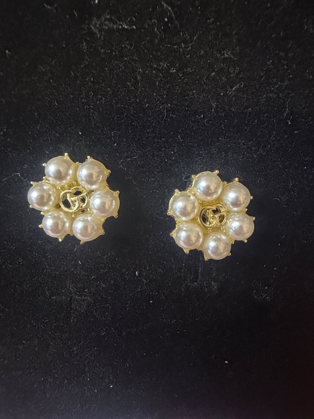 Gold-Tone Pearl Cluster Flower Earrings